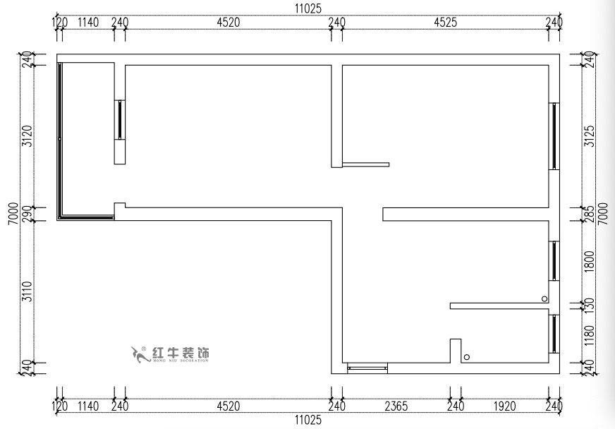 张桐玮｜老虎头3-1-403-59㎡-现代简约风格｜2室1厅1卫｜老房装修｜定制家￥68410｜全包10万｜00_01原始结构图